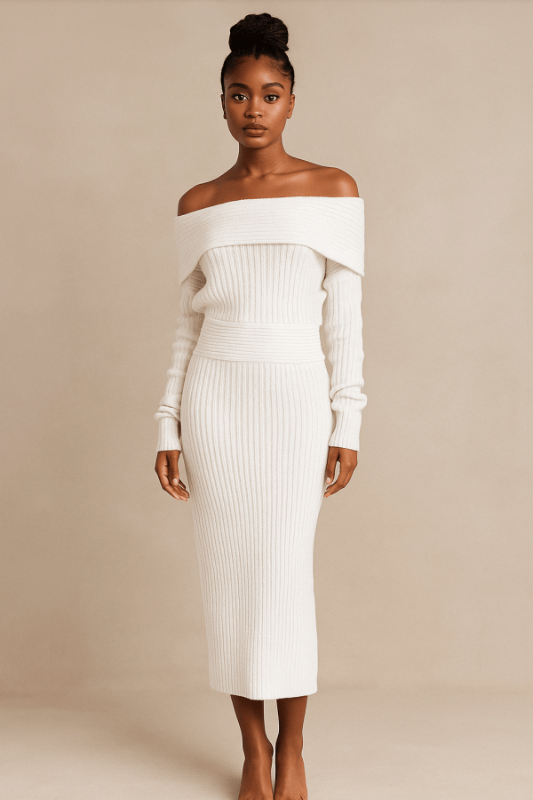 Solenne™ Knitted Off Shoulder Sweater & Maxi Skirt Set - Image 2