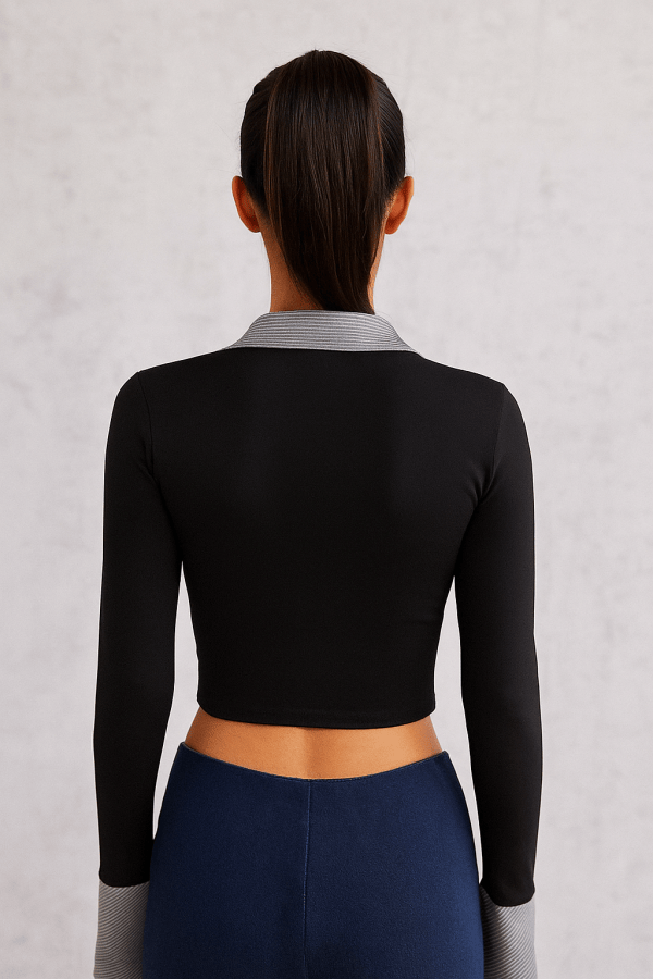 Melisandre™ Stripe Print Polo Crop Shirt - Image 3