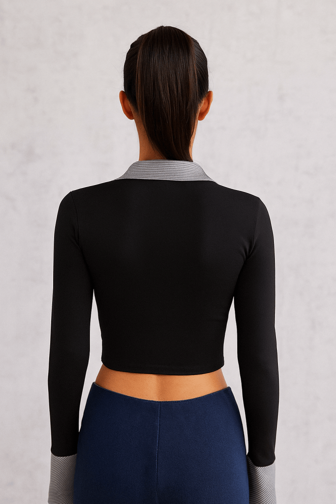 Melisandre™ Stripe Print Polo Crop Shirt