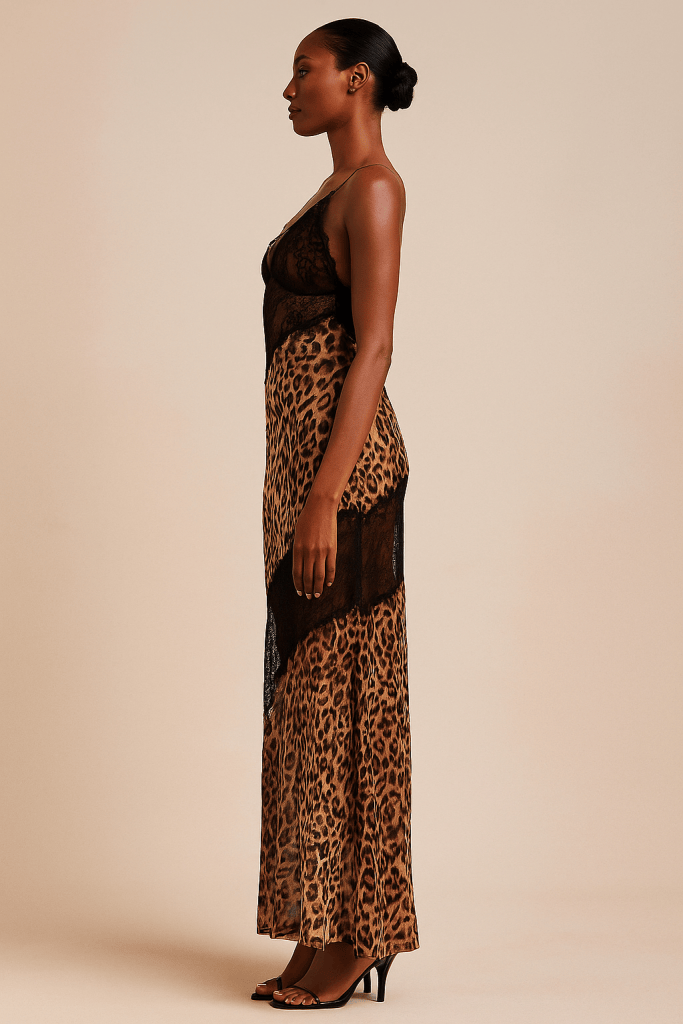 Amarisse™ Leopard Print Mesh Patchwork Maxi Dress