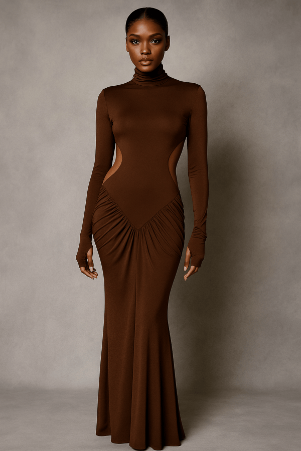 Thessia™ Long Sleeve Ruched Backless Maxi Dress - Image 2
