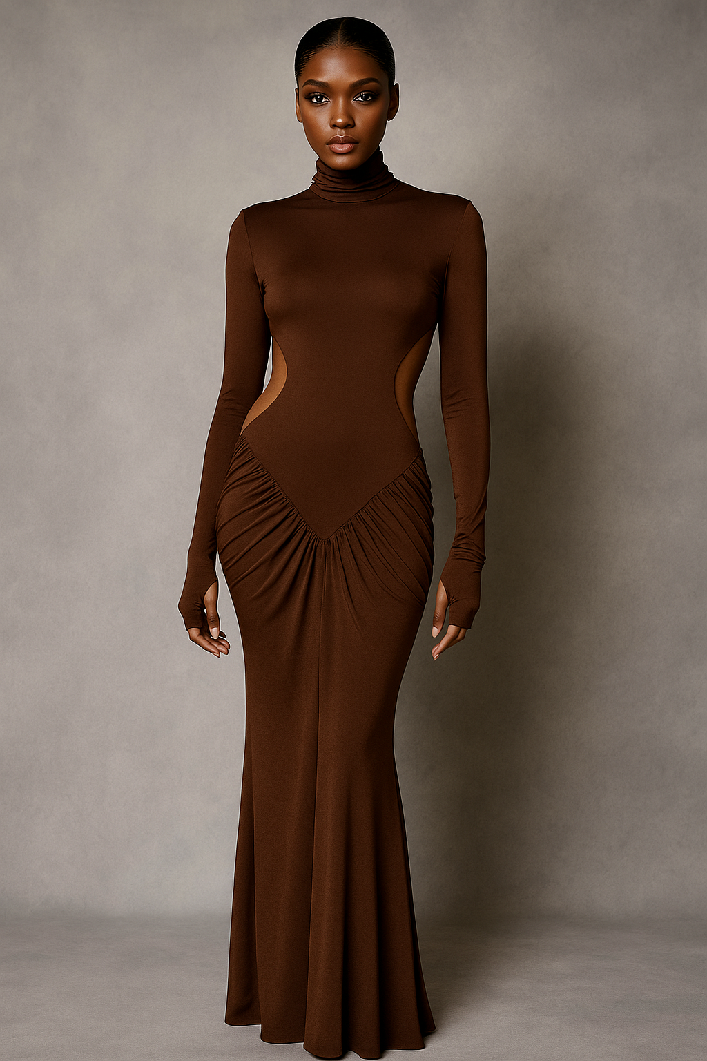 Thessia™ Long Sleeve Ruched Backless Maxi Dress - Image 2