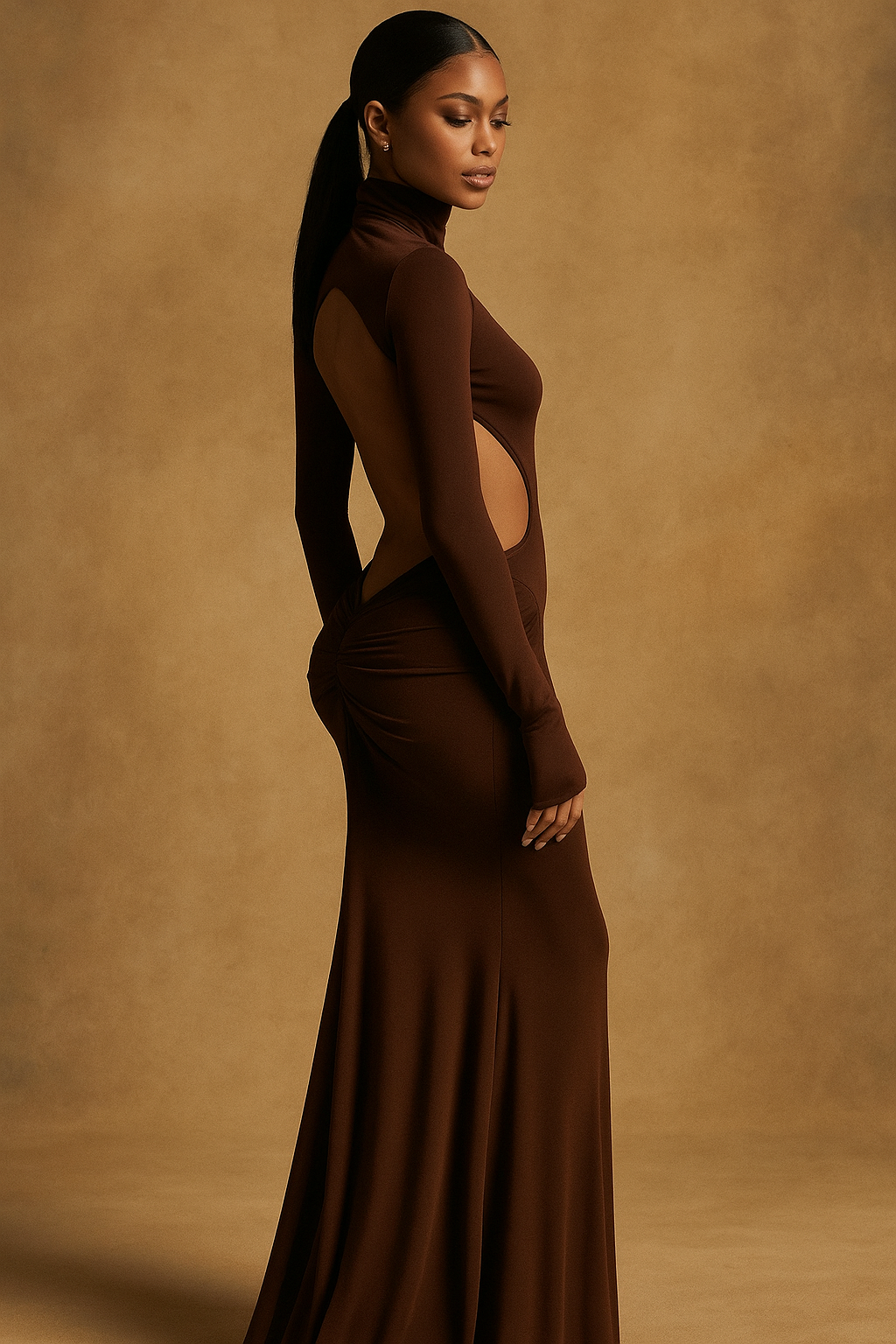 Thessia™ Long Sleeve Ruched Backless Maxi Dress - Image 4