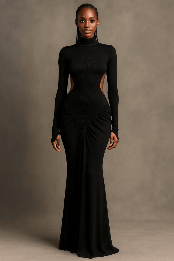 Thessia™ Long Sleeve Ruched Backless Maxi Dress - Image 3