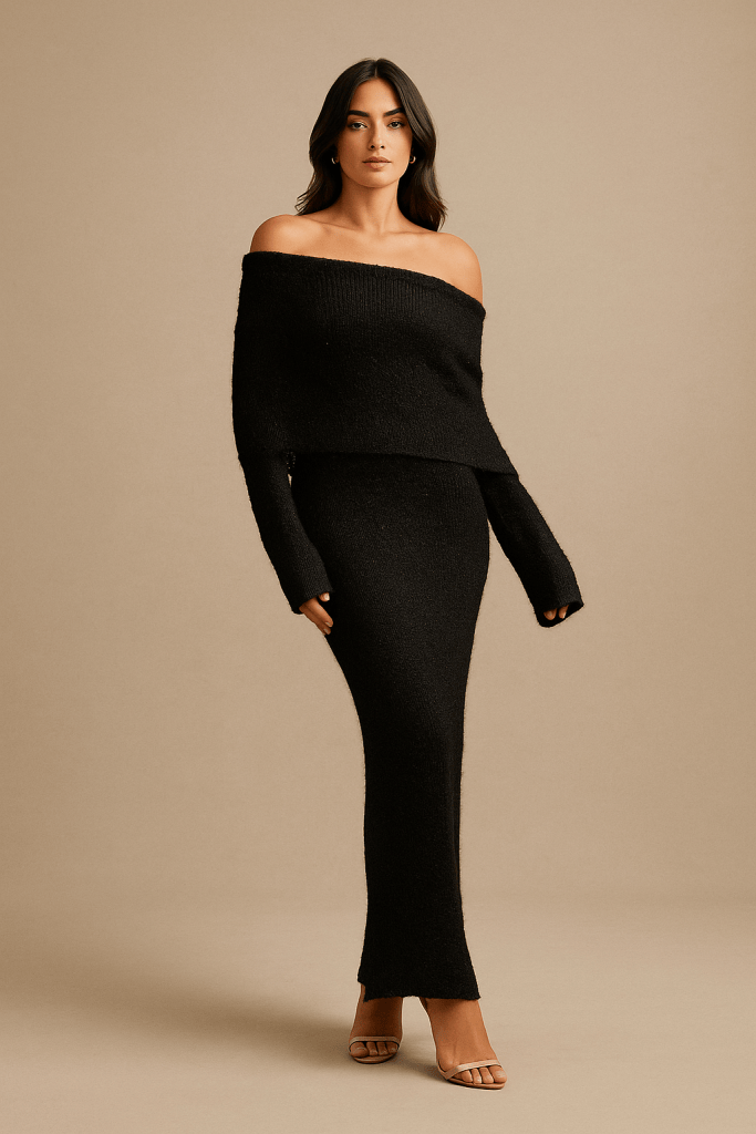 Elaris™ Long Sleeve Knitted Off-Shoulder Dress