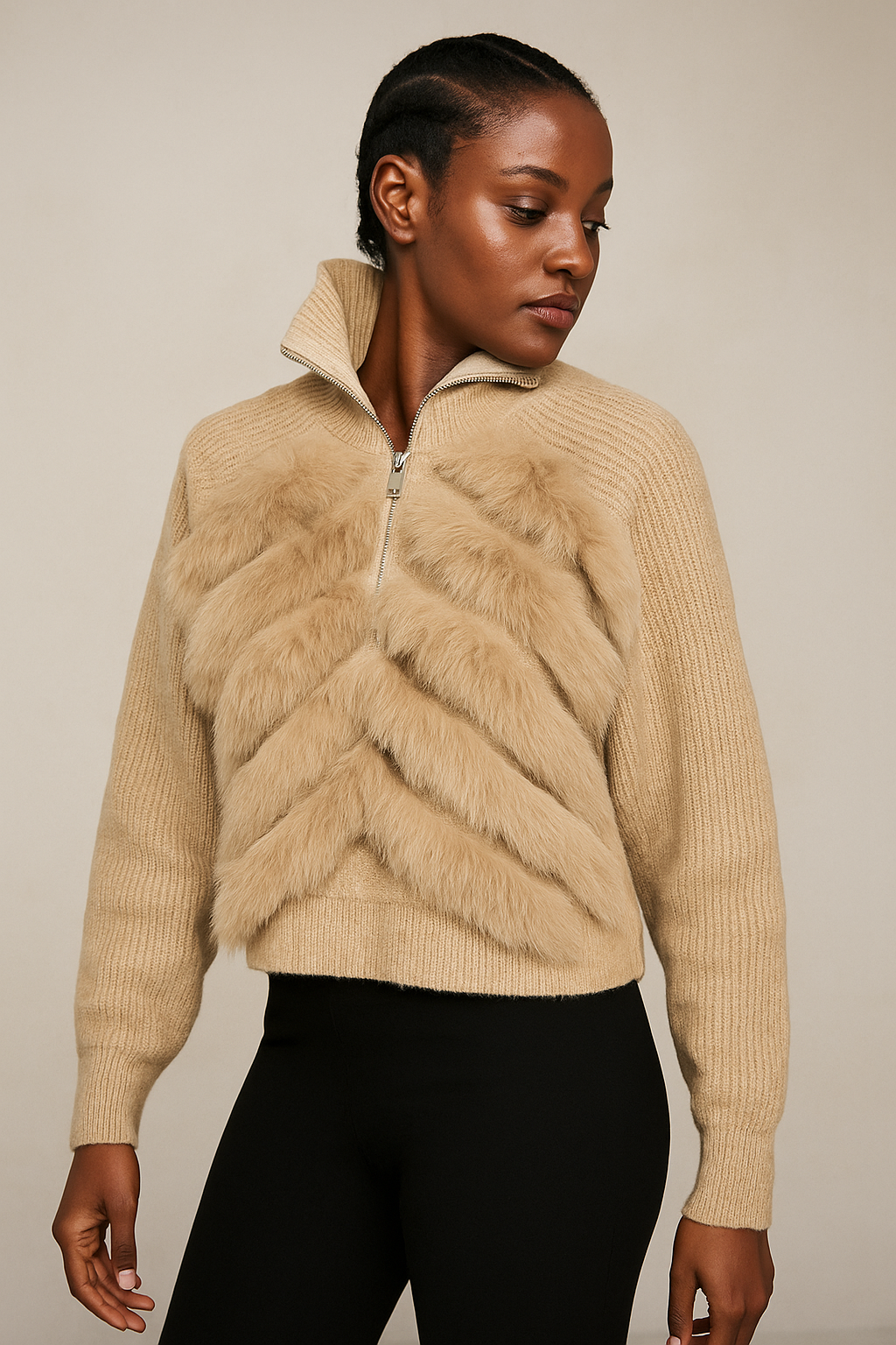 Solenne™ Knitted Pullover Fur Sweater - Image 2