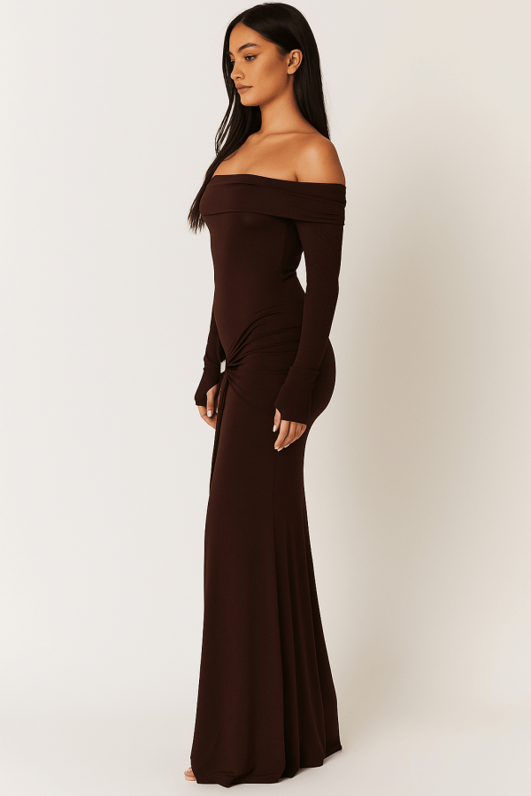 Noiré™ Ruched Metal Buckle Bodycon Maxi Dress - Image 2