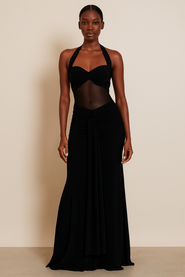 Alina™ Sleeveless Ruched Draped Bodycon Maxi Dress