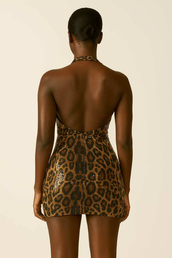 Savana™ Hanging Neck Leopard Sequin Mini Dress - Image 3