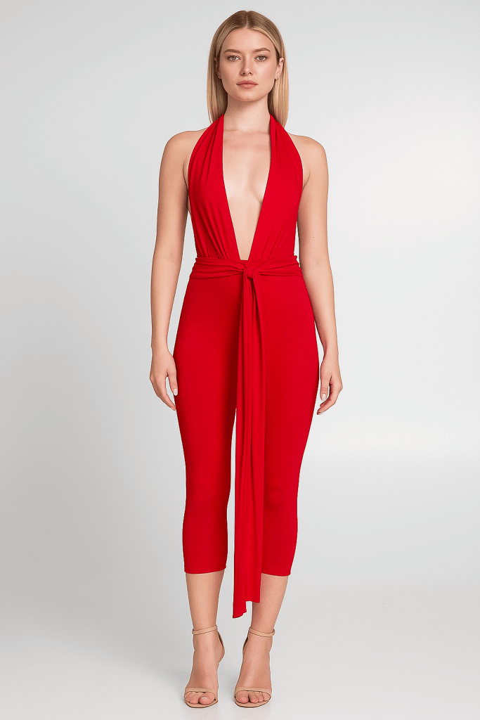 Kaia™ Cheetah Print Hollow Halter Jumpsuit