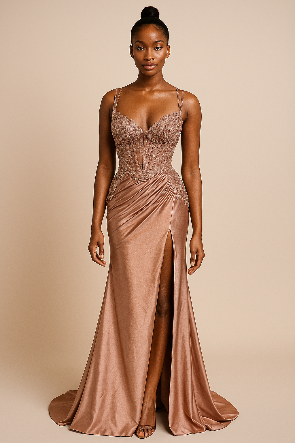 Seraphine™ Crystal V-Neck Satin Side Slit Maxi Dress - Image 1