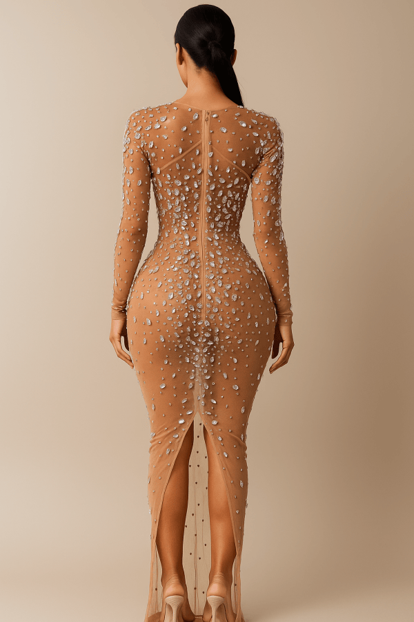Aveline™ Crystal Embellished Sheer Bodycon Maxi Dress - Image 2