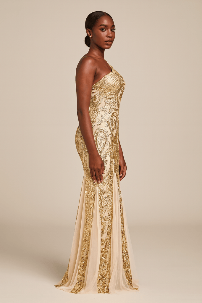 Elysia™ One-Shoulder Embellished Sequin Maxi Dress