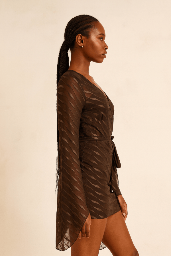Amara™ Sheer Wrap Bell Sleeve Mini Dress - Image 2