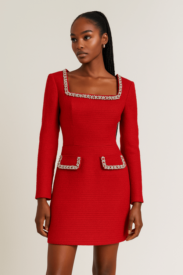 Celeste™ Pearl-Trim Tweed Mini Dress - Image 4