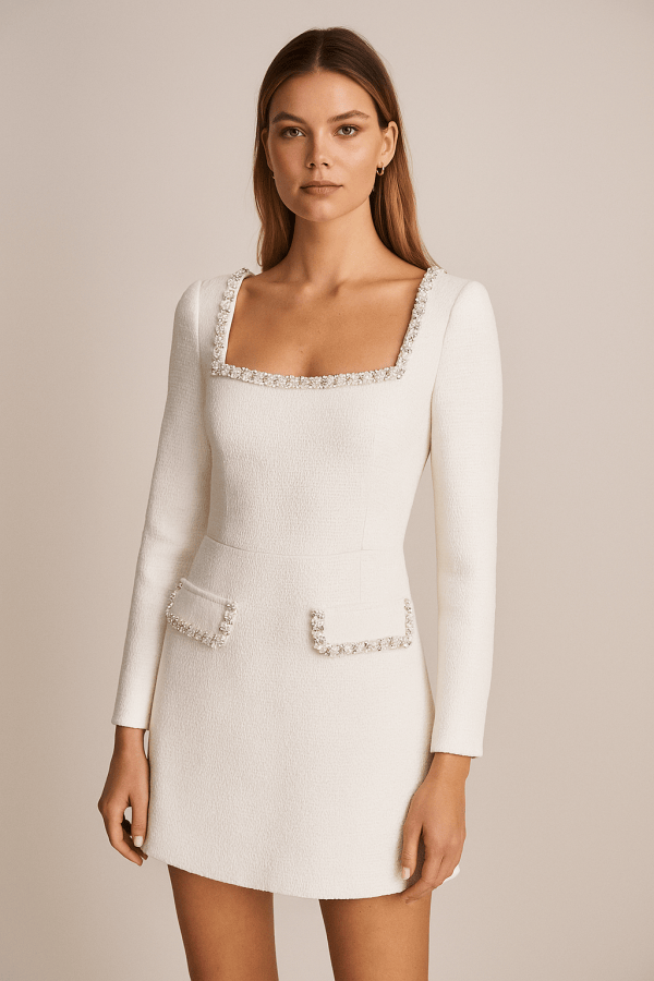 Celeste™ Pearl-Trim Tweed Mini Dress - Image 5