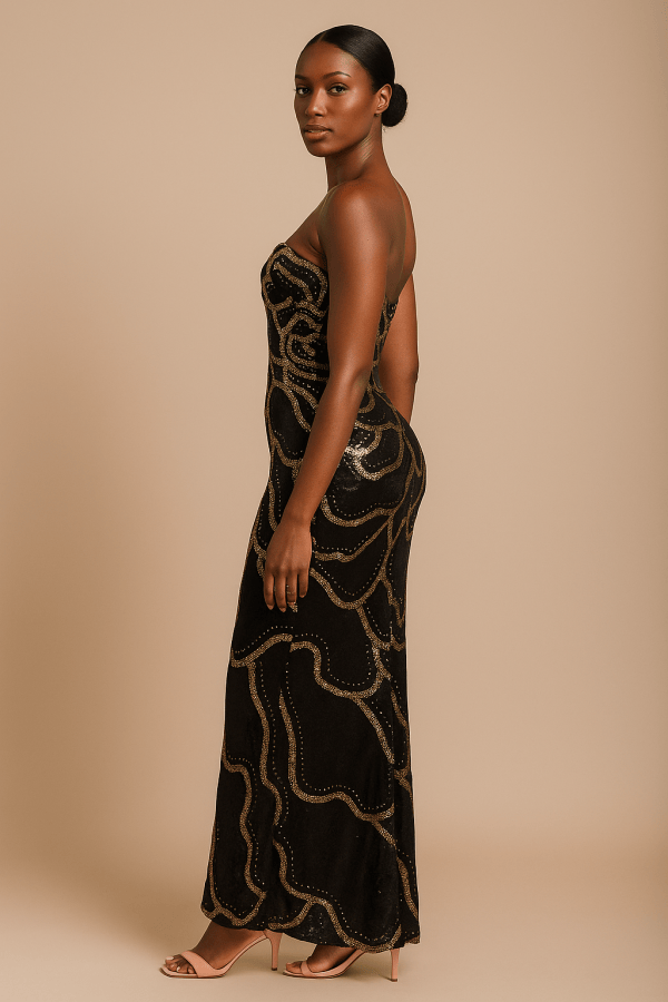 Aurelia™ Gold Embellished Velvet Maxi Dress - Image 2