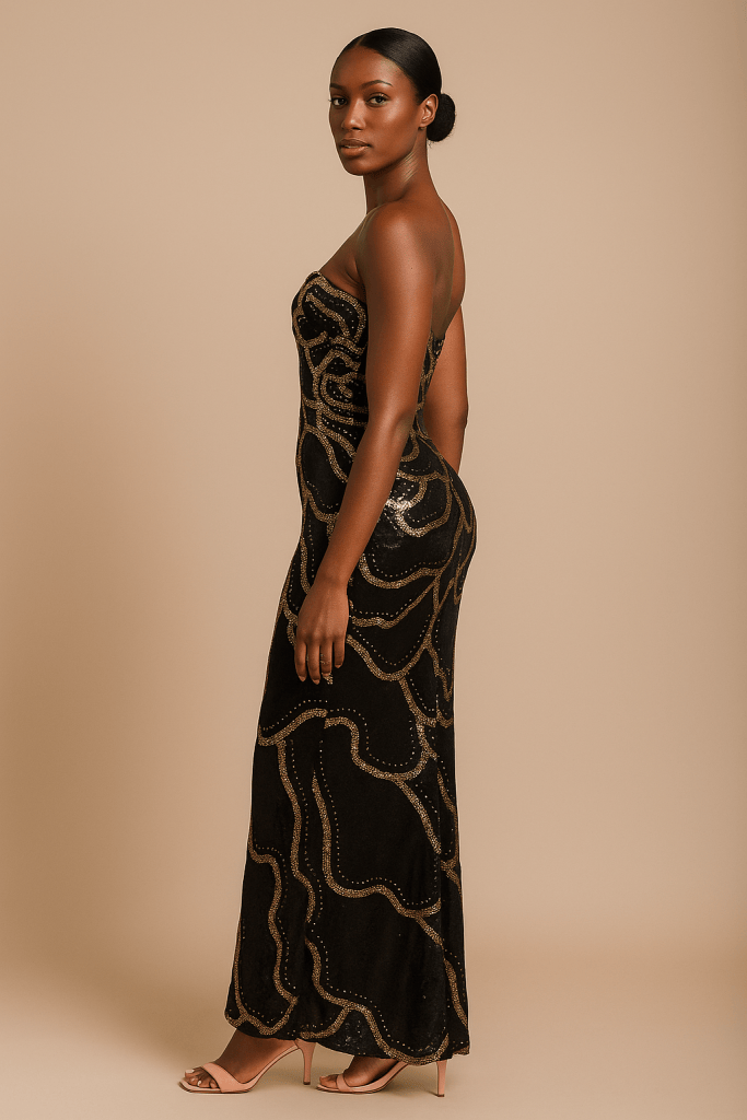 Aurelia™ Gold Embellished Velvet Maxi Dress