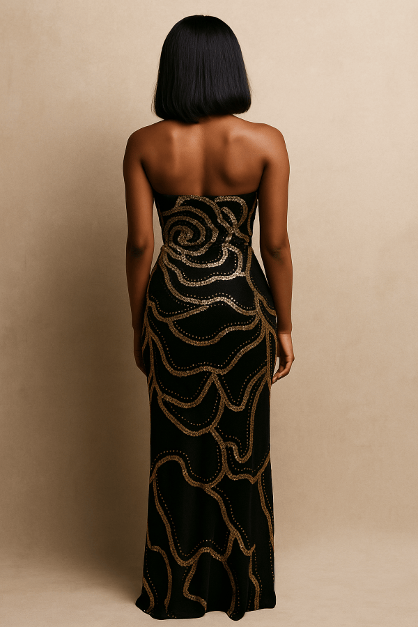 Aurelia™ Gold Embellished Velvet Maxi Dress - Image 3