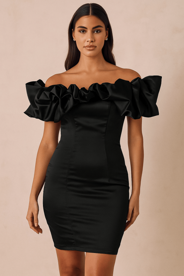 Luna Ruffle™ Off Shoulder Satin Mini Dress - Image 1
