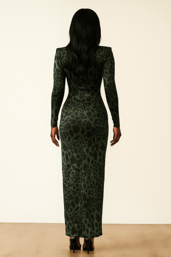 Vyxen™ Deep-Plunge Leopard Mesh Maxi Dress - Image 3