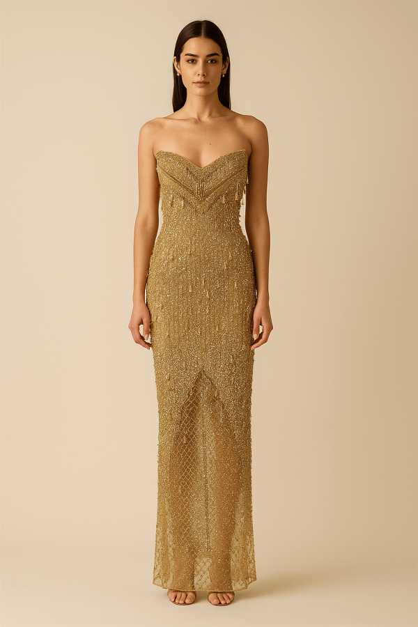 Monaco Noir™ Hand-Beaded Sculpted Maxi Dress - Image 4