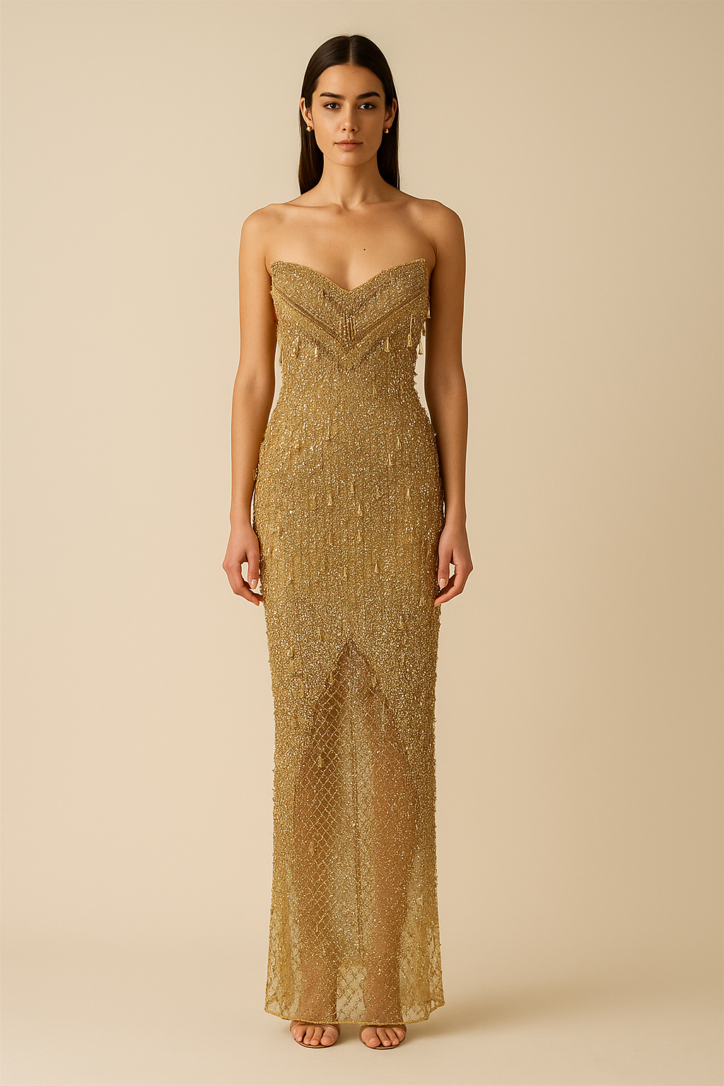 Monaco Noir™ Hand-Beaded Sculpted Maxi Dress - Image 4