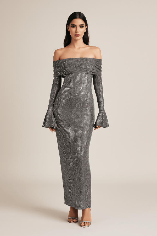 Seraphina™ Off-Shoulder Metallic Mesh Maxi Dress - Image 1