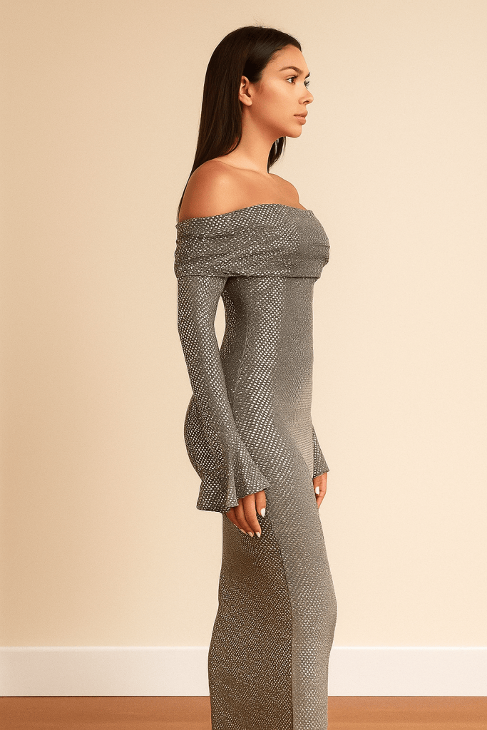 Seraphina™ Off-Shoulder Metallic Mesh Maxi Dress