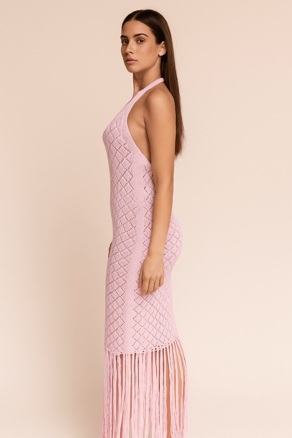 Mariposa™ Fringe Knit Halter Maxi Dress - Image 2