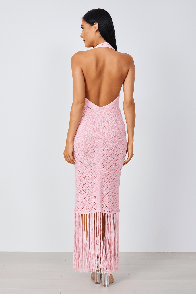 Mariposa™ Fringe Knit Halter Maxi Dress