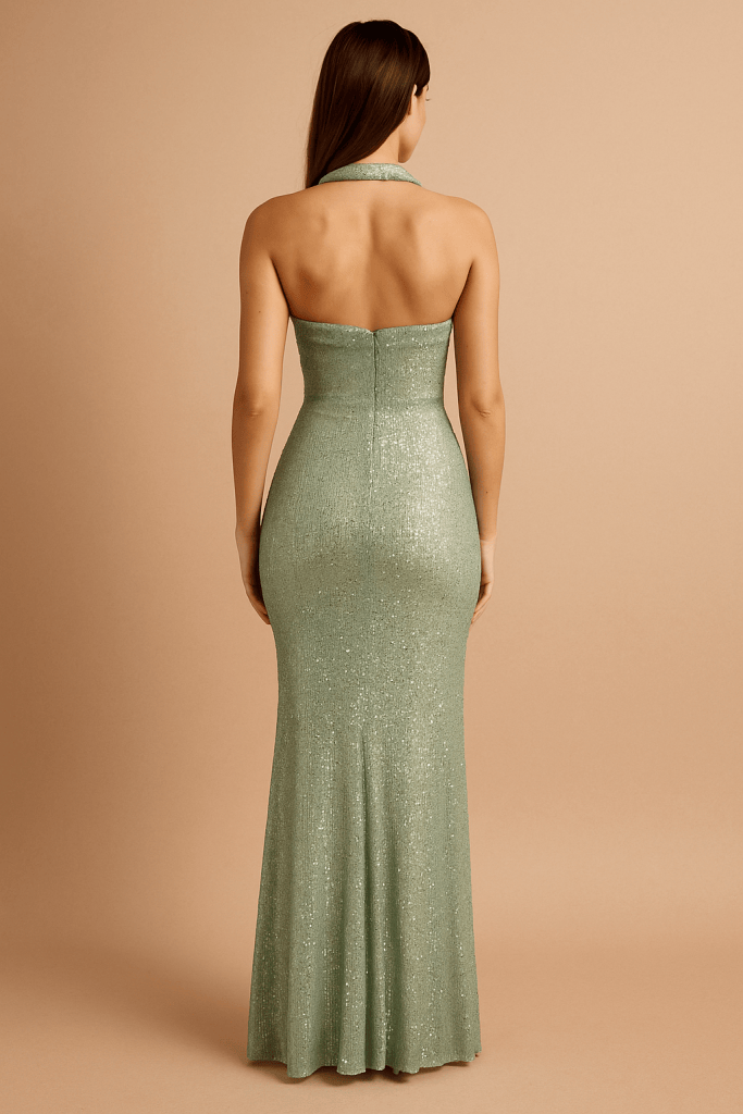Elysianne™ Sparkle Halter Sculpt Maxi Dress