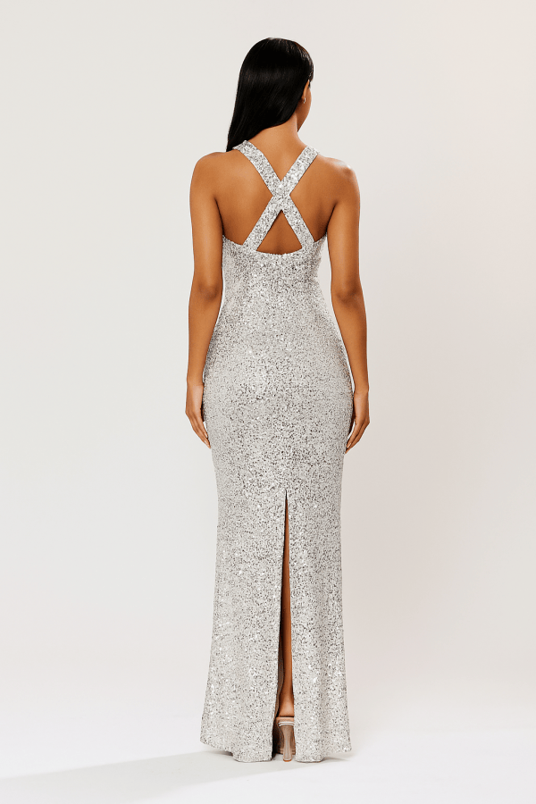 Aurora™ Silver Sequin Maxi Dress - Image 3