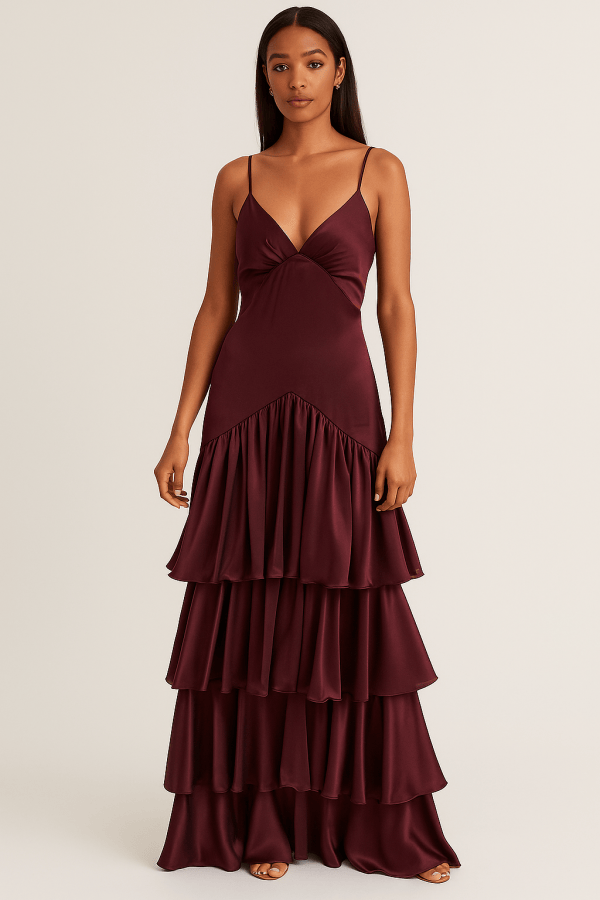 Isadora™ Tiered Satin Maxi Dress - Image 1