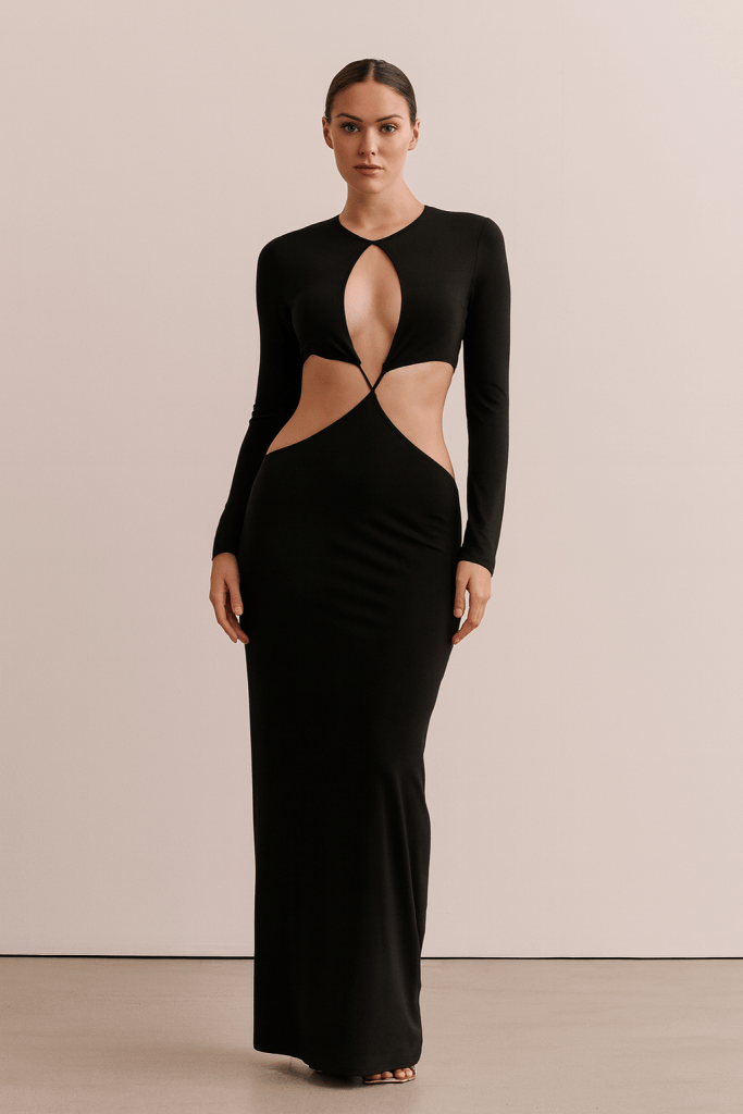 Onyxa™ Cut-Out Long Sleeve Maxi Dress