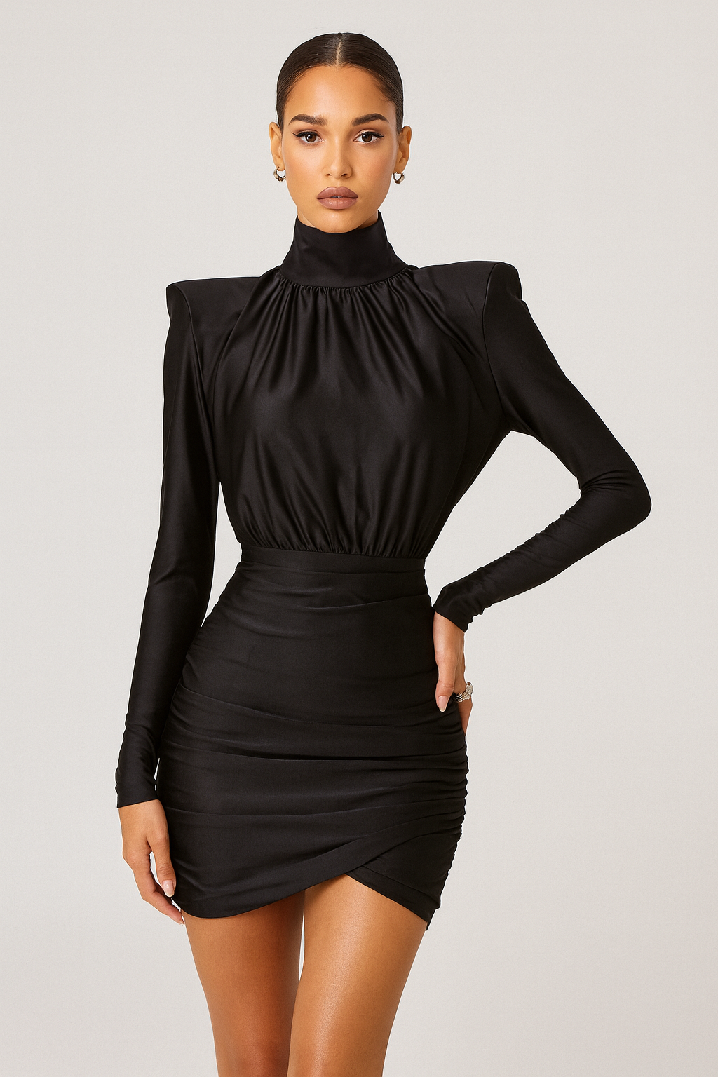 Elysia™ High-Neck Sculpted Mini Dress - Image 1