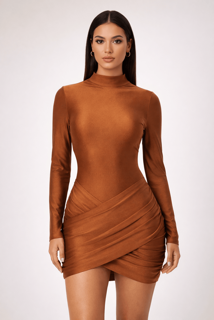 Elara™ Long Sleeve Draped Mini Dress