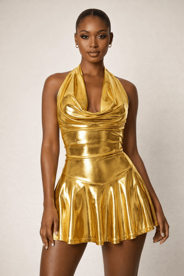 Lumina™ Metallic Halter Mini Dress - Image 2