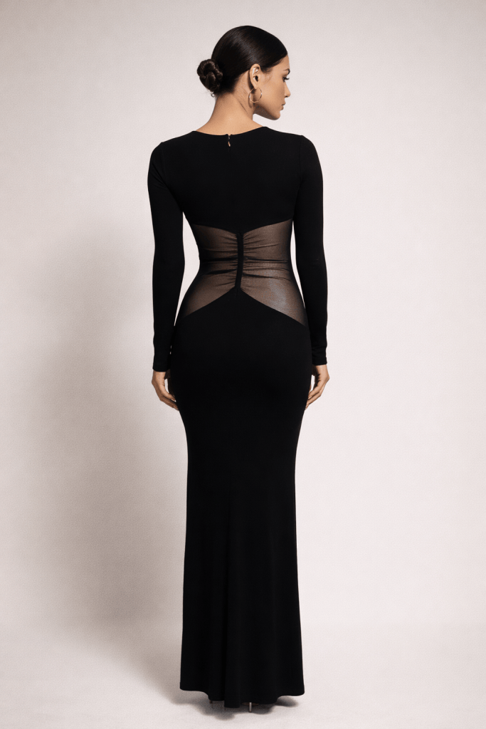 Noctura™ Sheer Waist Long Sleeve Maxi Dress
