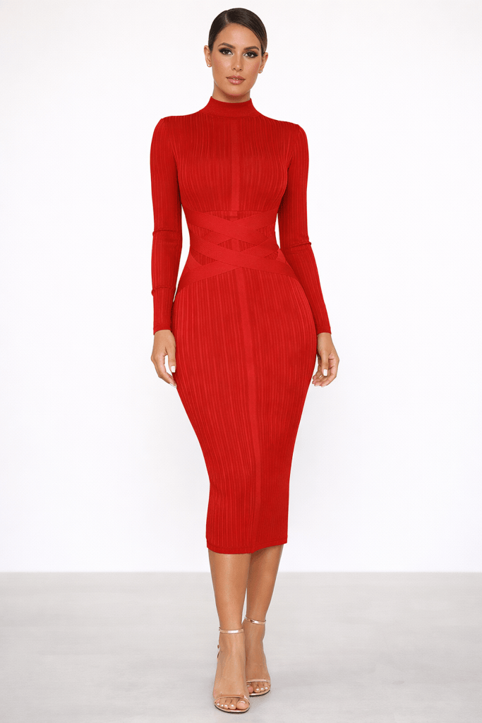 Elowen™ Ribbed Contour Midi Dress