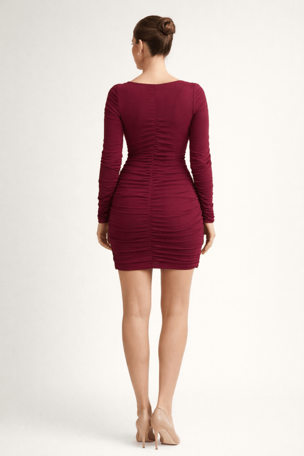 Elara™ Ruched Square Neck Mini Dress - Image 3