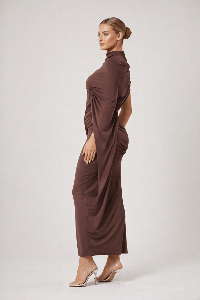 Seraphine™ Satin Shoulder Draped Maxi Dress