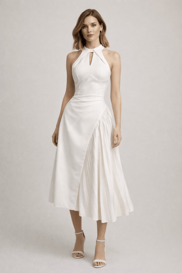 Elysia™ Asymmetric Pleated Midi Dress - Image 1