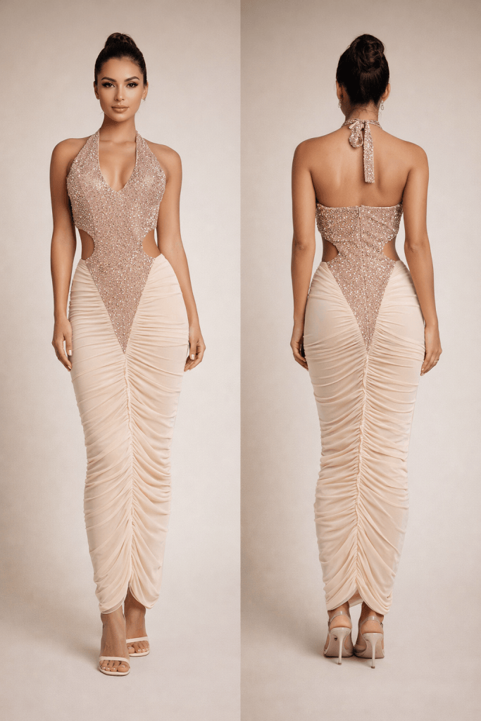Aurelia™ Sequin Halter Ruched Maxi Dress