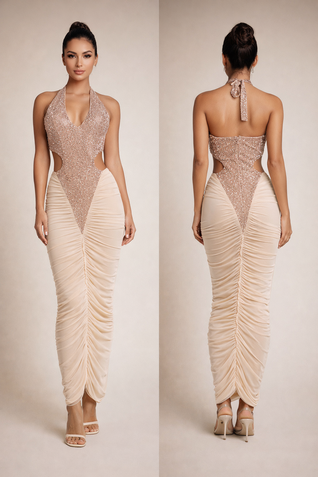 Aurelia™ Sequin Halter Ruched Maxi Dress - Image 3