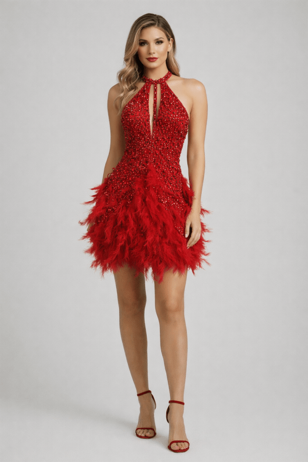 Rosé™ Hand-Embellished Pearl Feather Mini Dress