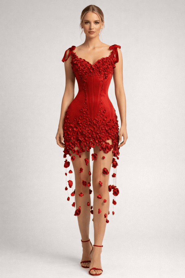 Aurelia™ Hand-Embellished Rose Mini Dress - Image 13
