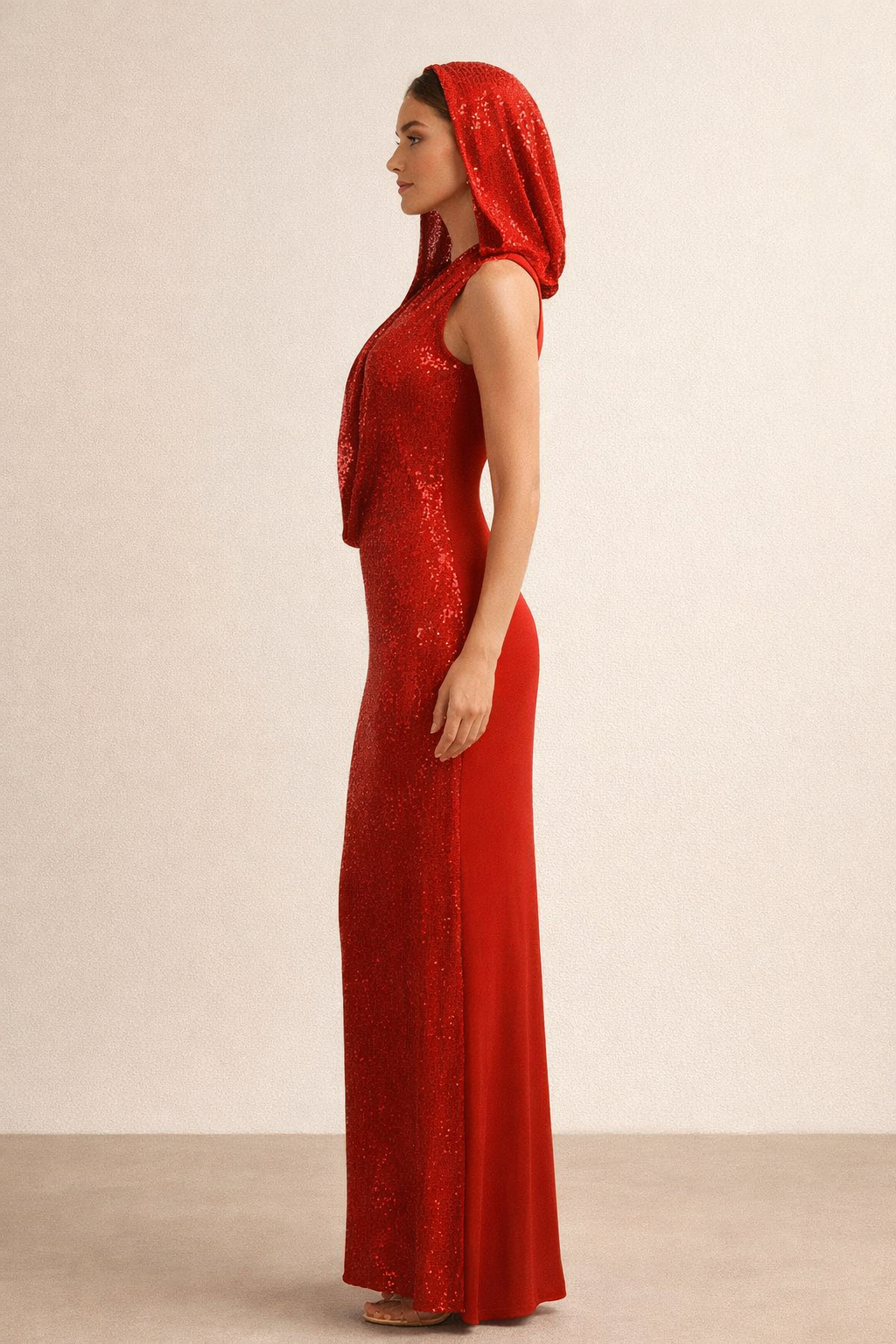Ravenna™ Crimson Hooded Sequin Maxi Dress - Image 4