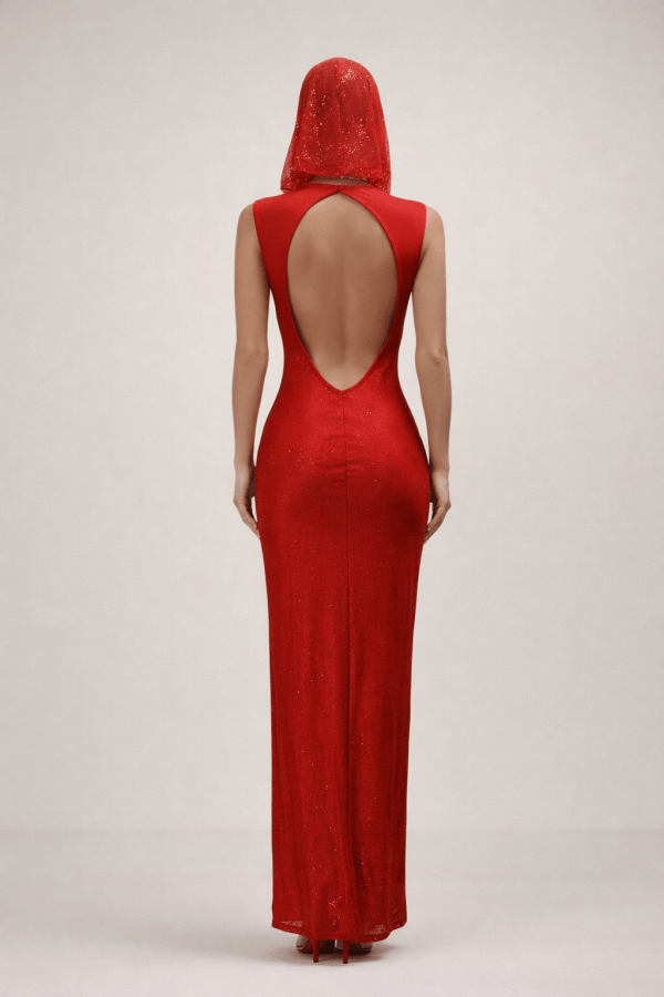 Ravenna™ Crimson Hooded Sequin Maxi Dress - Image 6