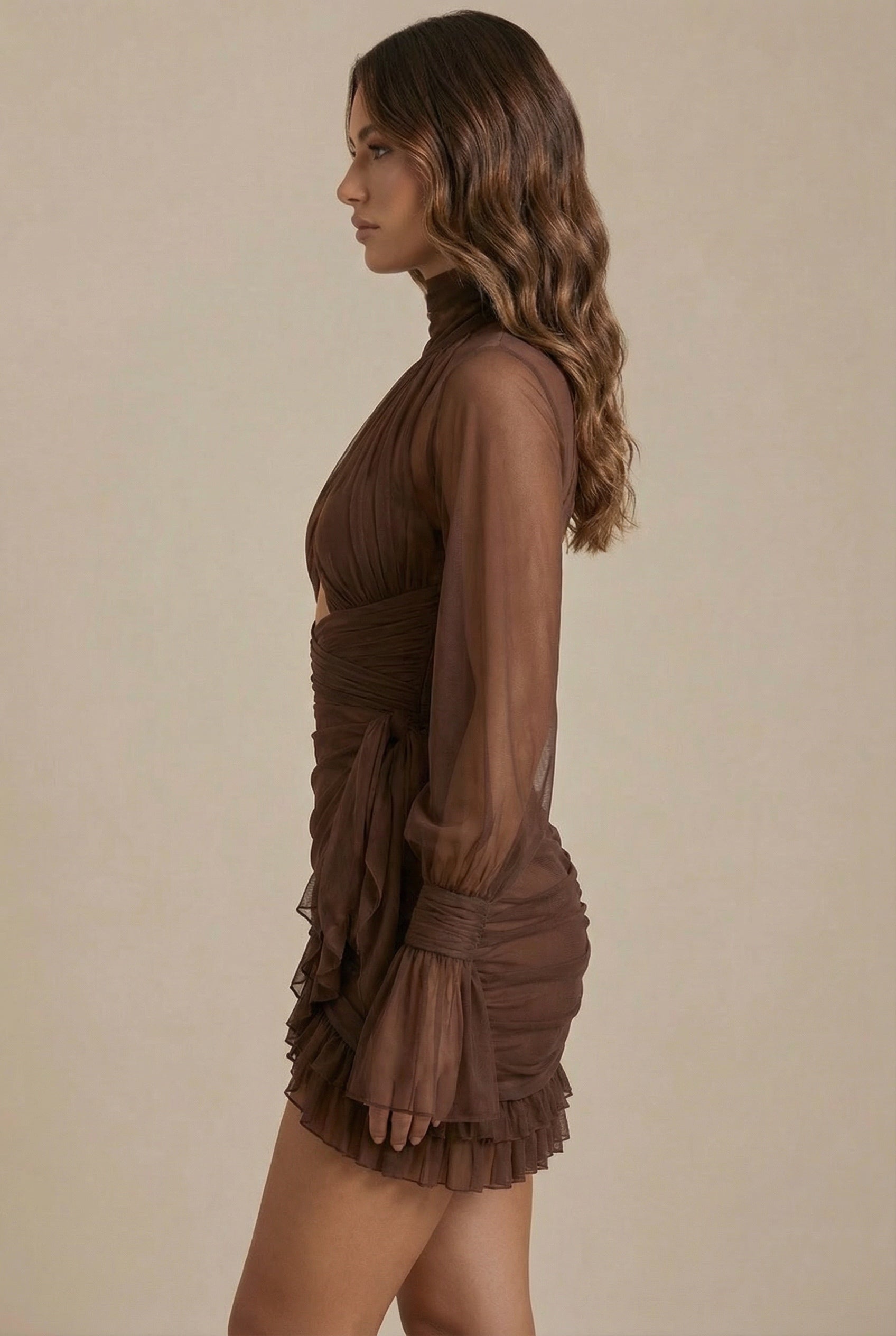 Noctéra™ Sheer Drape Mini Dress - Image 4